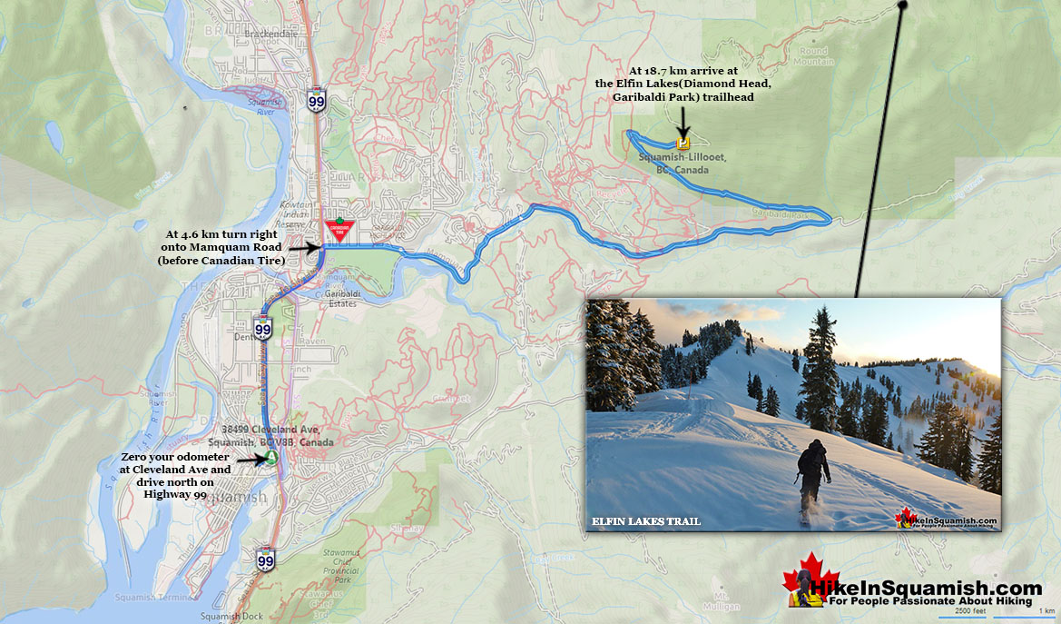 Driving to Elfin Lakes Map